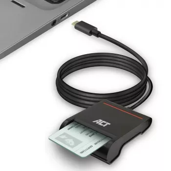 ACT išorinis USB-C išmaniųjų kortelių eID kortelių skaitytuvas, juodas