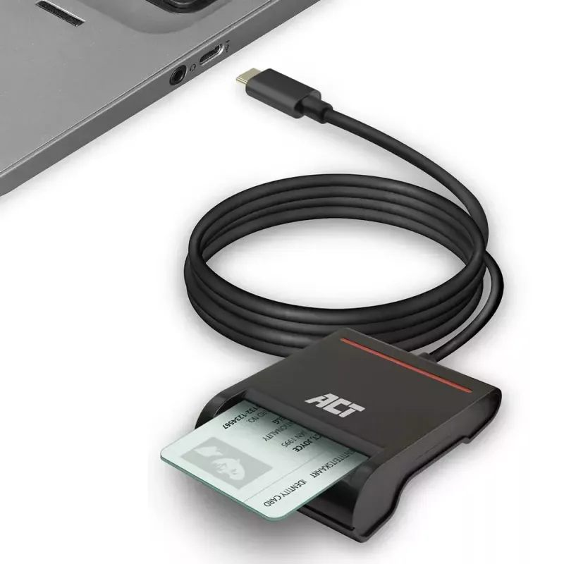 ACT išorinis USB-C išmaniųjų kortelių eID kortelių skaitytuvas, juodas