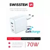 SWISSTEN kelioninis įkroviklis GaN 70W 2×USB-C greitas įkroviklis nešiojamiesiems kompiuteriams ir telefonams