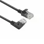ACT juodas 1,5 metro U/UTP CAT6A LSZH plonas komutacinis kabelis su RJ45 jungtimis 90° kampu dešinėn į tiesią