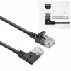 ACT juodas 1,5 metro U/UTP CAT6A LSZH plonas komutacinis kabelis su RJ45 jungtimis 90° kampu dešinėn į tiesią
