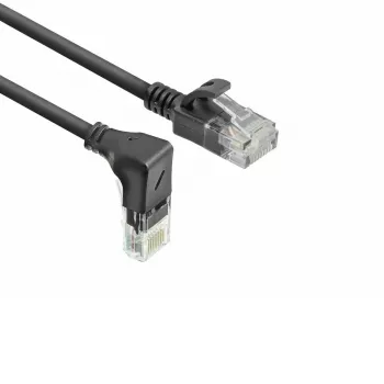 ACT juodas 5 m U/UTP CAT6A LSZH plonas komutacinis kabelis su RJ45 jungtimis 90° kampu žemyn į tiesią