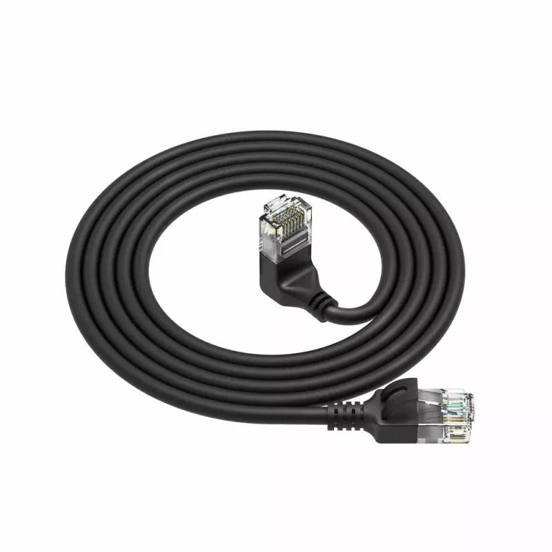 ACT 3 metrų U/UTP CAT6A LSZH plonas komutacinis kabelis su RJ45 jungtimis, 90° kampu į viršų ir tiesi