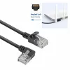 ACT juodas 0,5 metro U/UTP CAT6A LSZH plonas komutacinis kabelis su RJ45 jungtimis, 90° kampine į kairę – tiesia