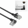 ACT juodas 0,15 metro U/UTP CAT6A LSZH plonas komutacinis kabelis su RJ45 jungtimis 90° kampuota į kairę į tiesią