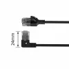 ACT juodas 0,25 metro U/UTP CAT6A LSZH plonas komutacinis kabelis su RJ45 jungtimis, 90° kampuota į kairę į tiesią