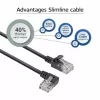ACT juodas 0,25 metro U/UTP CAT6A LSZH plonas komutacinis kabelis su RJ45 jungtimis, 90° kampuota į kairę į tiesią