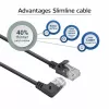 ACT juodas 0,25 m U/UTP CAT6A LSZH plonas komutacinis kabelis su RJ45 jungtimis, 90° kampuota dešinėje – tiesi