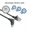 ACT Juoda 0,5 metro U/UTP CAT6A LSZH plonas komutacinis kabelis su RJ45 jungtimis 90° kampu žemyn į tiesią