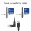 ACT Juodas 0,25 metro U/UTP CAT6A LSZH plonas pataisų laidas su RJ45 jungtimis 90° kampu į viršų į tiesią