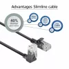 ACT Juodas 0,25 metro U/UTP CAT6A LSZH plonas pataisų laidas su RJ45 jungtimis 90° kampu į viršų į tiesią