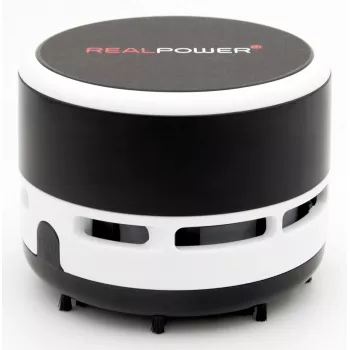 Rankinis dulkių siurblys RealPower Mini Hoover-1 — Maitinamas baterijomis, sausas valymas, be maišelio, AA baterijos, 90 min. veikimo laikas, juoda/baltas