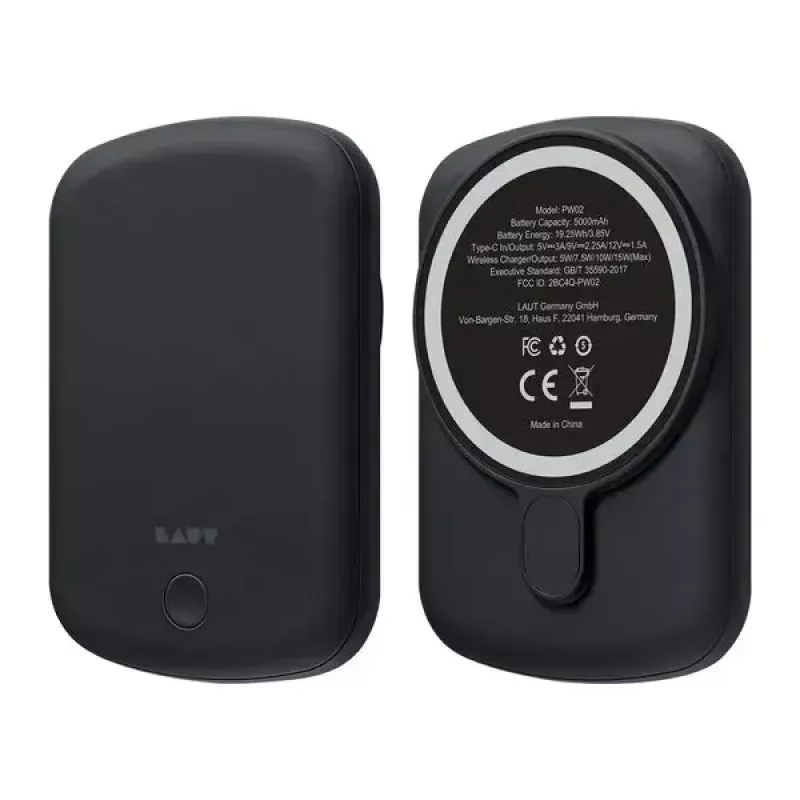 Išorinė baterija LAUT PW02 5000 mAh belaidis įkrovimas juoda