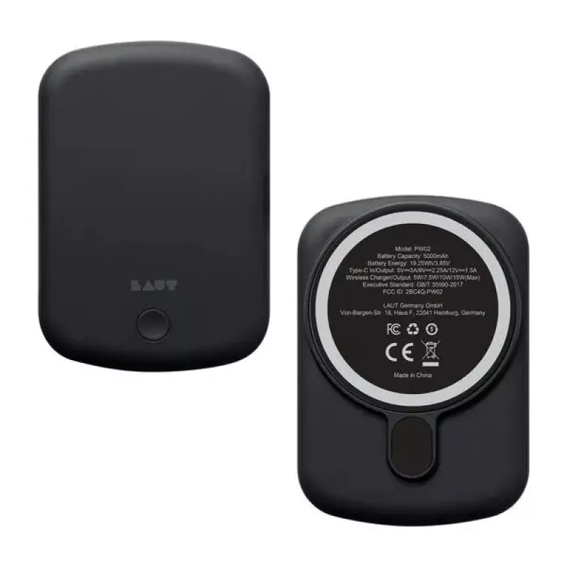 Išorinė baterija LAUT PW02 5000 mAh belaidis įkrovimas juoda