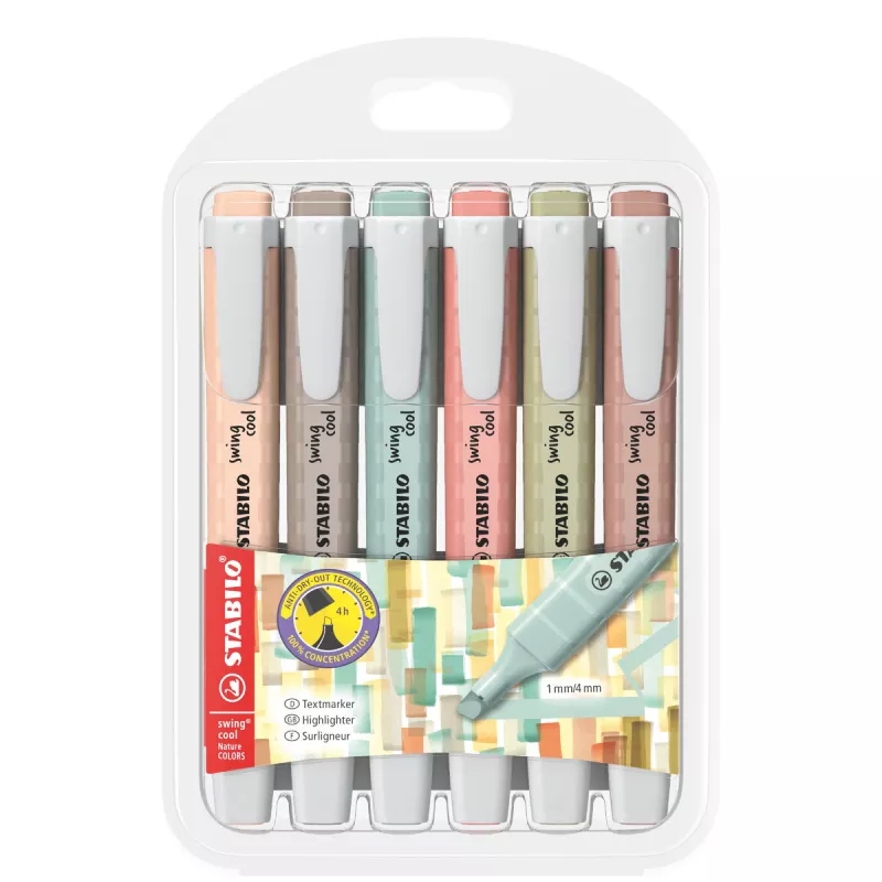 Marker STABILO swing cool NatureCOLORS 6 vnt. Plokščias antgalis Įvairiaspalvis