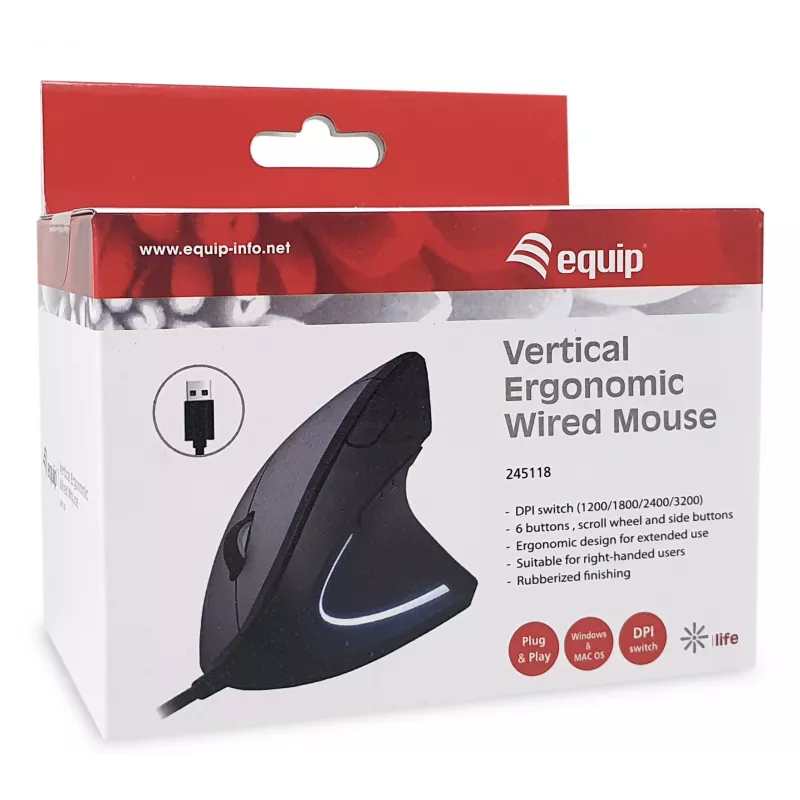 Equip 245118 pelė universali dešiniarankiams USB Type-A optinė 3200 DPI