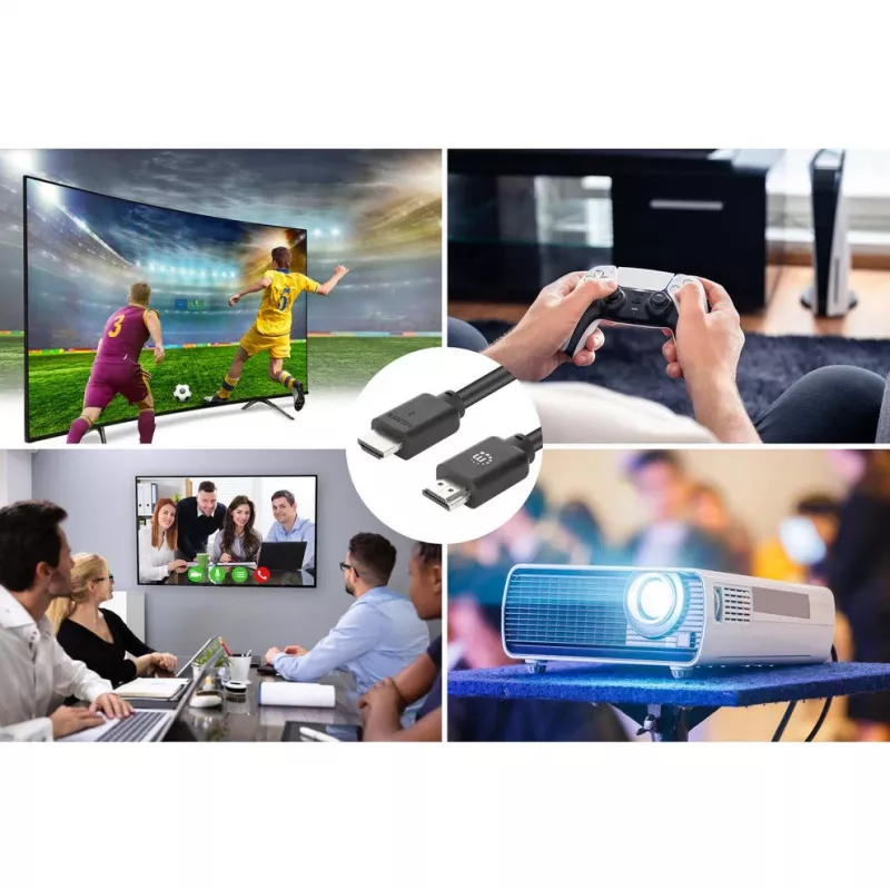 Manhattan HDMI 4K@60Hz kabelis su eternetu, 2 m, tinka VISIEMS 4K ir 1080p/HD naudojimams – atnaujinant dabar arba pasiruošus, kai prireiks, kištukas–kištukas, juodas, Ultra HD 4k x 2k, garantija visam naudojimo laikui, Premium High Speed, atitinka HDMM2MP