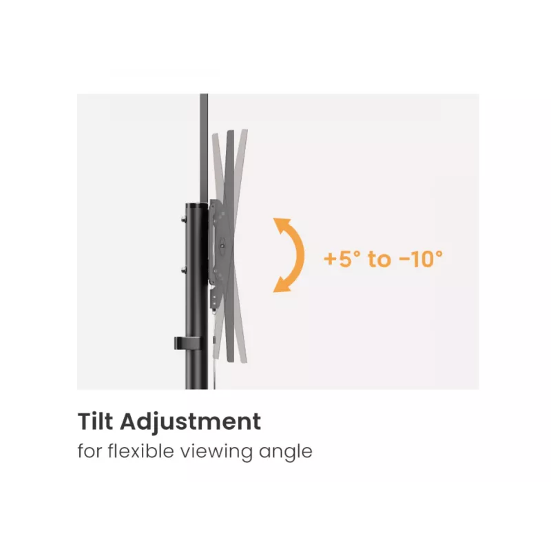 TV vežimėlis EQUIP 37 colių–70 colių Economy 37–70 colių ekranams, 70 kg talpa, VESA 100x100–600x400, aukštis 1337–1430 mm, pasvirimas -10°–5°, juodas