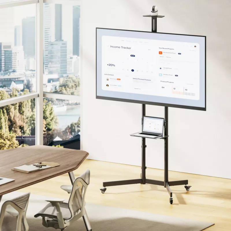 TV vežimėlis EQUIP 37 colių–70 colių Economy 37–70 colių ekranams, 70 kg talpa, VESA 100x100–600x400, aukštis 1337–1430 mm, pasvirimas -10°–5°, juodas