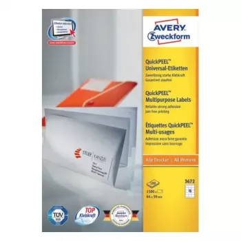 Lipnios stačiakampės etiketės Avery Zweckform 3672 — baltos, nuolatinis klijas