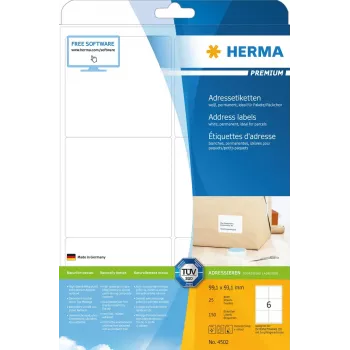 Adresų lipdukai Premium HERMA 4502 A4 99,1x93,1 mm