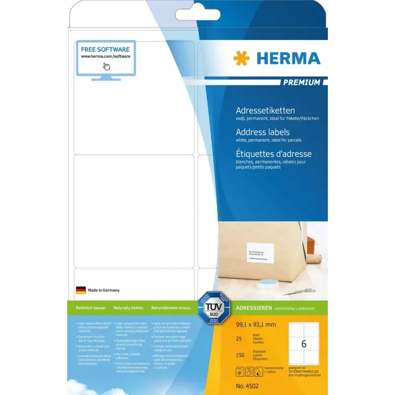 Adresų lipdukai Premium HERMA 4502 A4 99,1x93,1 mm