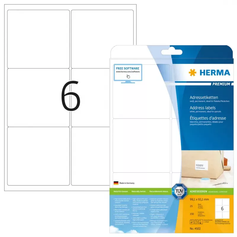 Adresų lipdukai Premium HERMA 4502 A4 99,1x93,1 mm