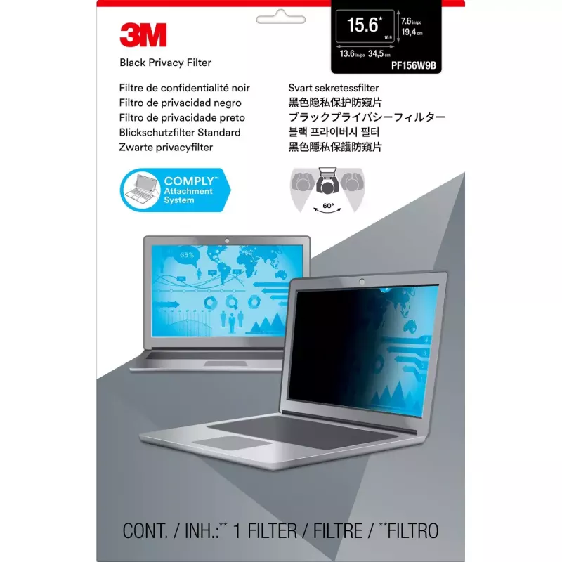 3M Juodos spalvos privatumo filtras nešiojamiesiems kompiuteriams PF15.6W