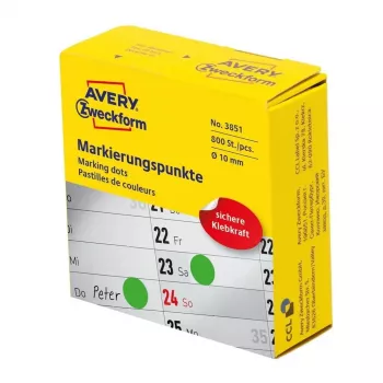 Avery 3851 lipnios etiketės Apvalios Nuolatinės Žalios 800 vnt.