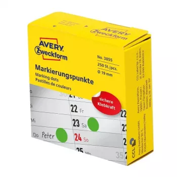 Lipnios apvalios etiketės Avery Zweckform 3855 — žalios, nuolatinis klijavimas, Ø 1,9 cm, 250 vnt.