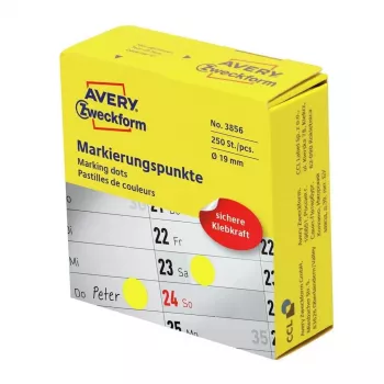 Lipnūs apvalūs etiketės Avery Zweckform 3856 — geltona, nuolatinis klijai, 1,9 cm, 250 vnt.