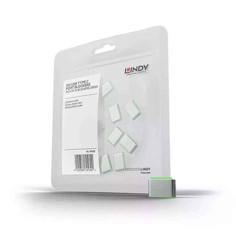 Lindy USB Type C prievadų blokatoriai (be rakto) - pakuotėje 10 vnt., žalia