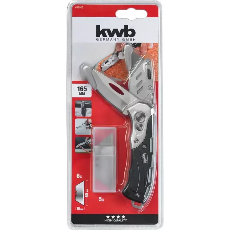 Daugiafunkcis peilis KWB 016910 Peilis su fiksuojama geležte Juodas Drop point tipo smaigalys