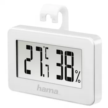 Skaitmeninė meteorologinė stotelė HAMA 00186363 — patalpų termometras ir higrometras, drėgmė 20–95%, balta, baterija CR2025