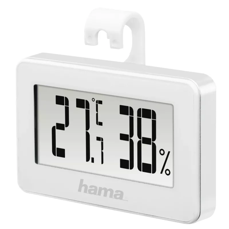 Skaitmeninė meteorologinė stotelė HAMA 00186363 — patalpų termometras ir higrometras, drėgmė 20–95%, balta, baterija CR2025