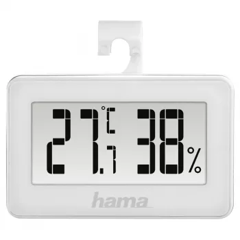 Skaitmeninė meteorologinė stotelė HAMA 00186363 — patalpų termometras ir higrometras, drėgmė 20–95%, balta, baterija CR2025