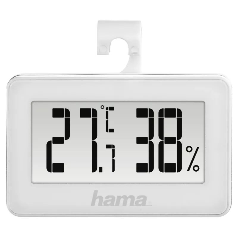 Skaitmeninė meteorologinė stotelė HAMA 00186363 — patalpų termometras ir higrometras, drėgmė 20–95%, balta, baterija CR2025
