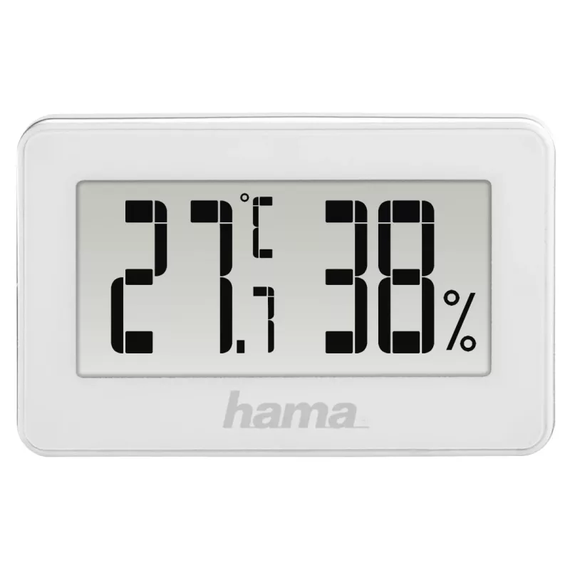 Skaitmeninė meteorologinė stotelė HAMA 00186363 — patalpų termometras ir higrometras, drėgmė 20–95%, balta, baterija CR2025