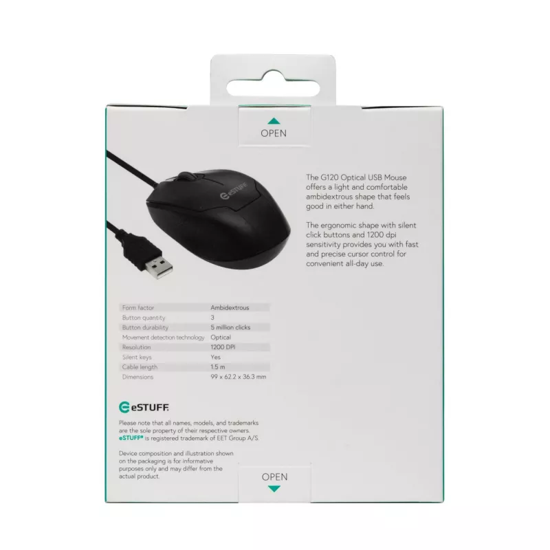 eSTUFF GLB213002 pelė Biuro Abiem rankoms tinkama USB Type-A Optinė 1200 DPI
