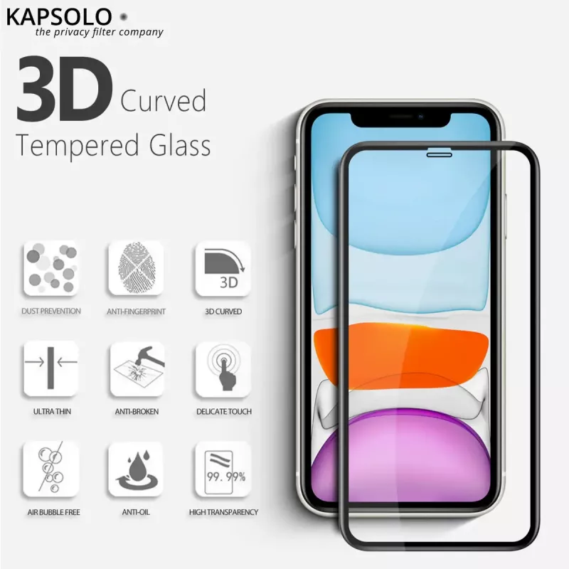 Grūdinto stiklo ekrano apsauga Kapsolo, skirta „iPhone 13“ / „iPhone 14 Max“ — lenkta 9H, tinka iki 15,5 cm (6,1 colio)