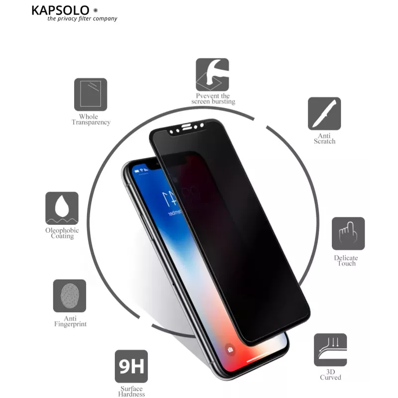 KAPSOLO privatumą užtikrinantis grūdintas stiklas iPhone 13/14 Max 6,1 colio 2H kietumas