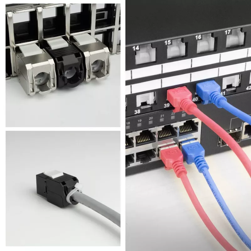 ACT Keystone Jack RJ45 CAT6 neekranuotas be įrankių su sklende, juoda