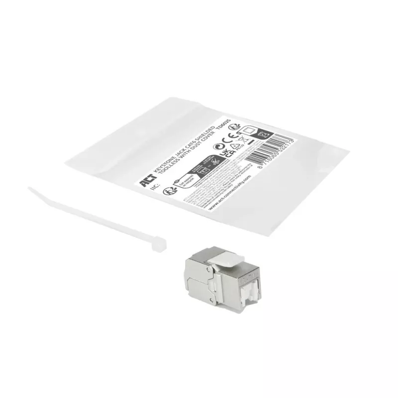 ACT Keystone Jack RJ45 CAT6 ekranuotas, be įrankių, su sklende, sidabrinis baltas