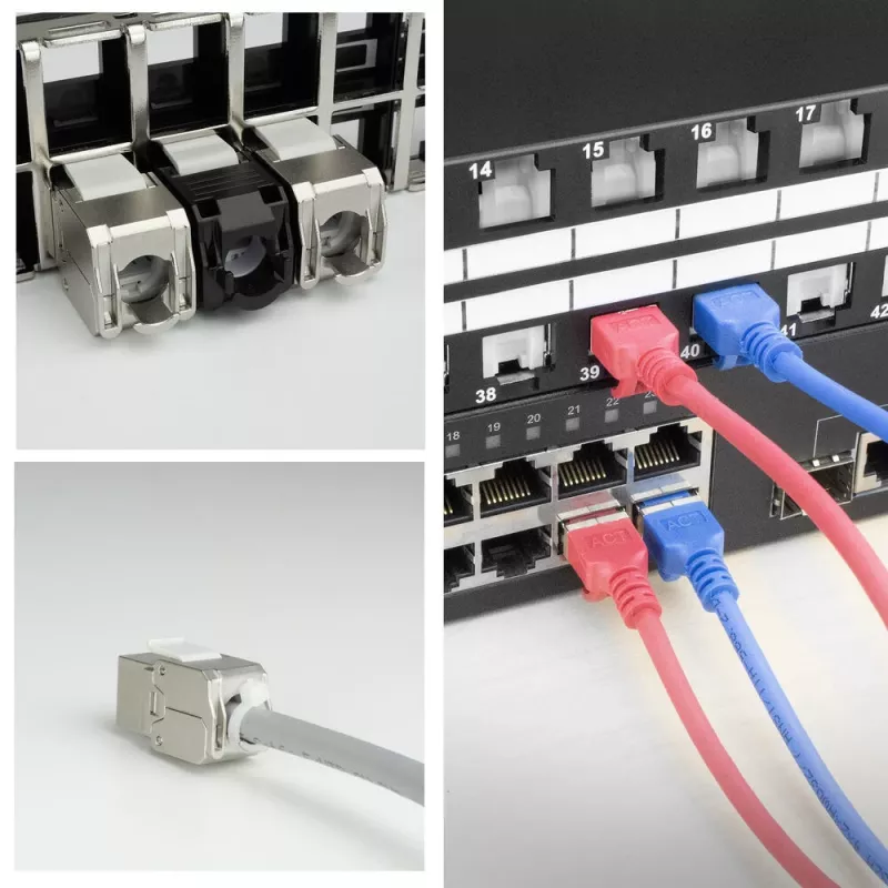 ACT Keystone Jack RJ45 CAT6 ekranuotas, be įrankių, su sklende, sidabrinis baltas
