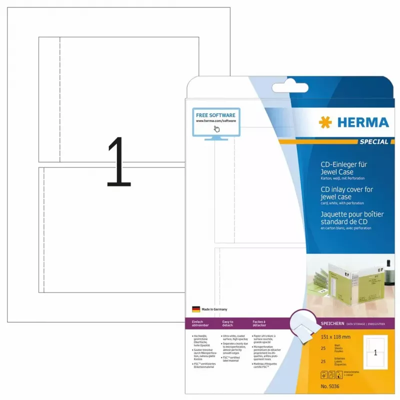 CD įdėklo lapelis HERMA 151x118 mm