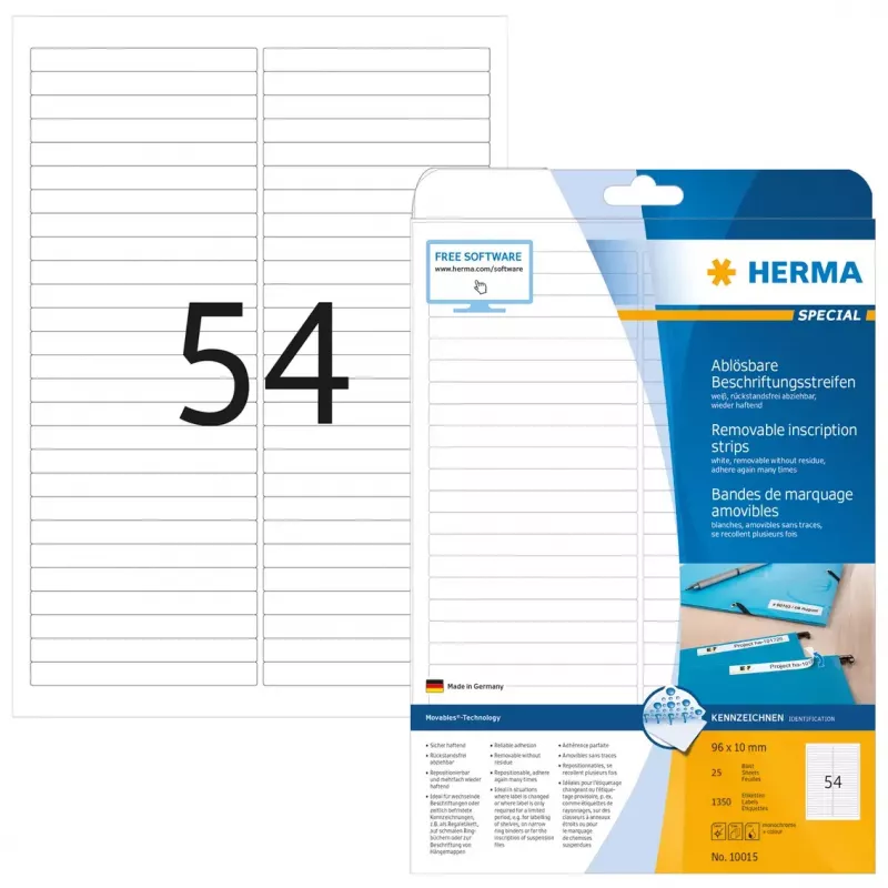 Nuimamos užrašų juostelės HERMA A4 96x10 mm baltos
