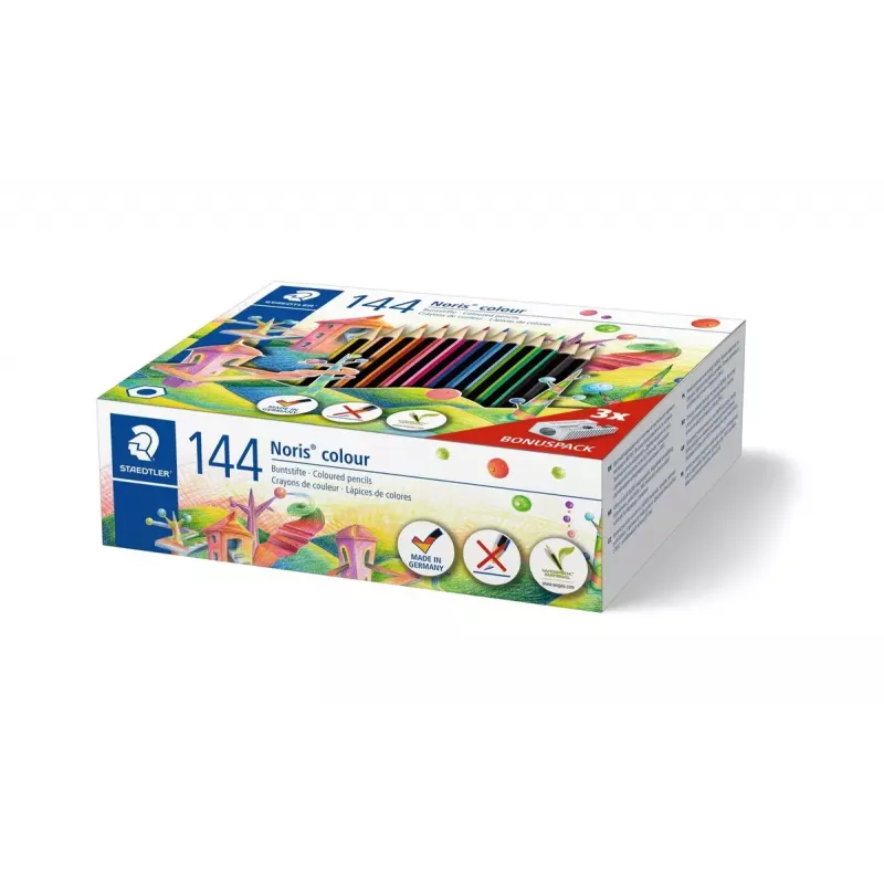Akvareliniai pieštukai Staedtler Noris colour 185 — 144 vnt., įvairių 12 spalvų