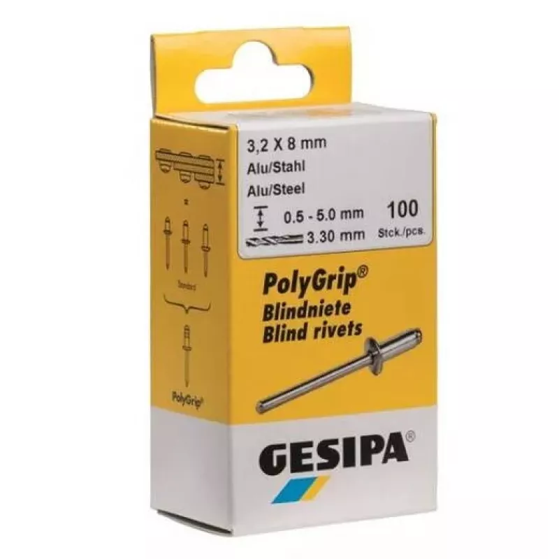 Aklinė kniedė GESIPA 1432058 Plienas Pilka 9,5mm galvutė 4,8mm kotelis 10mm ilgis