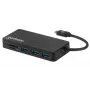 Manhattan USB-C dokas / šakotuvas su kortelių skaitytuvu, prievadai (x3): USB-A (x3), 5 Gbps (USB 3.2 Gen1, dar žinomas kaip USB 3.0), išorinio maitinimo šaltinio nereikia, universalus visiems įrenginiams, SuperSpeed USB, juodas, trejų metų garantija