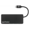 Manhattan USB-C dokas / šakotuvas su kortelių skaitytuvu, prievadai (x3): USB-A (x3), 5 Gbps (USB 3.2 Gen1, dar žinomas kaip USB 3.0), išorinio maitinimo šaltinio nereikia, universalus visiems įrenginiams, SuperSpeed USB, juodas, trejų metų garantija